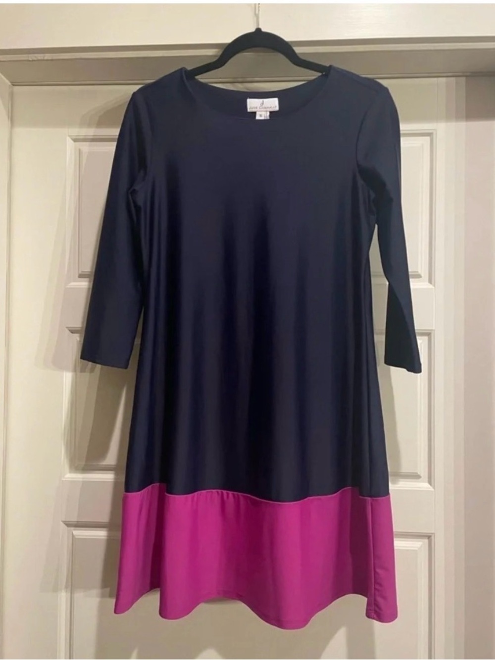 Jude Connally Navy Fuchsia Colorblock A-Line Dress Size S Made in USA